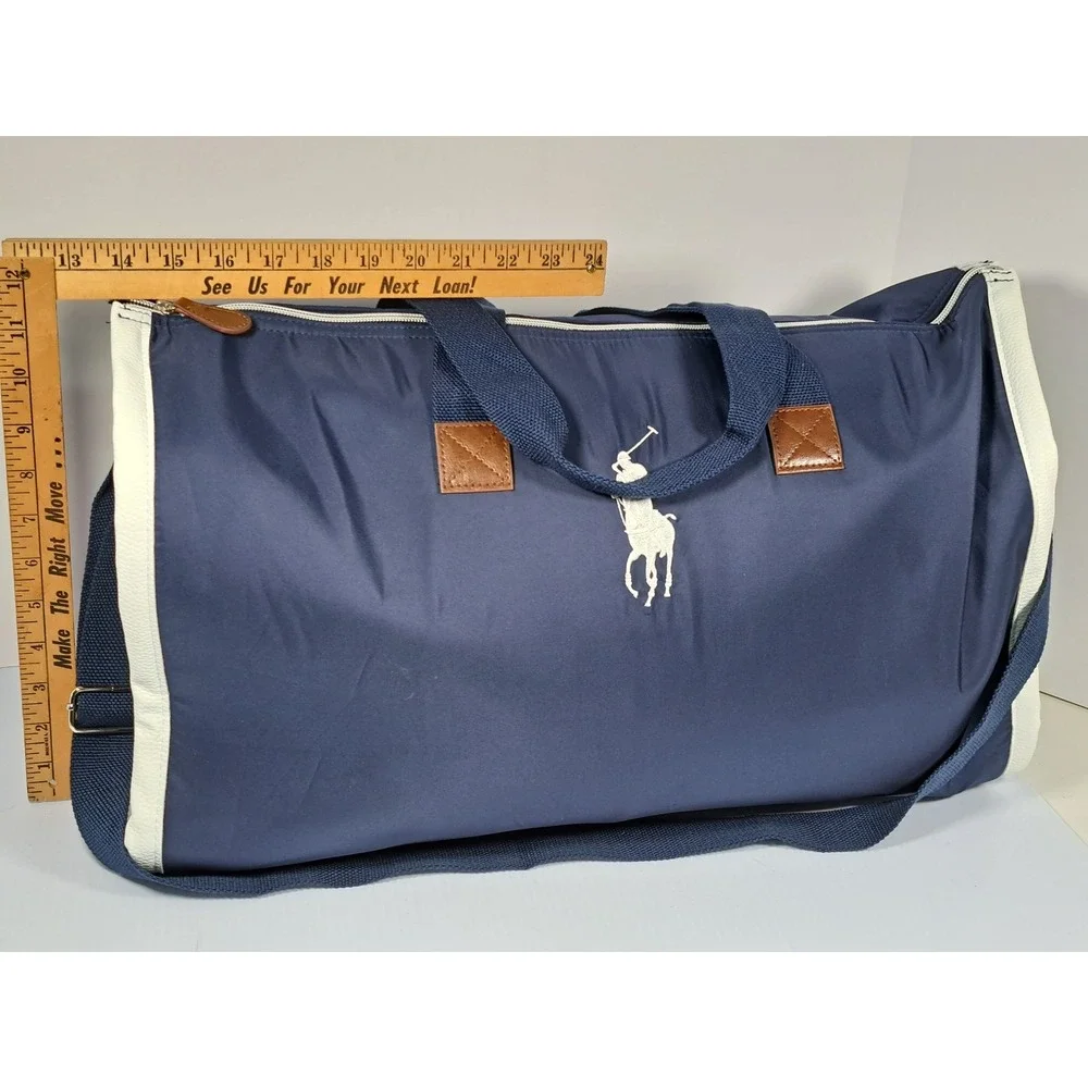 Polo Ralph Lauren Navy Blue Nylon Convertible Garment Bag Duffel Large Pony